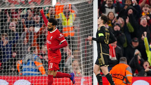 Mohamed Salah scored Liverpool’s third goal on Thursday night for his 20th of the campaign (Peter Byrne/PA)