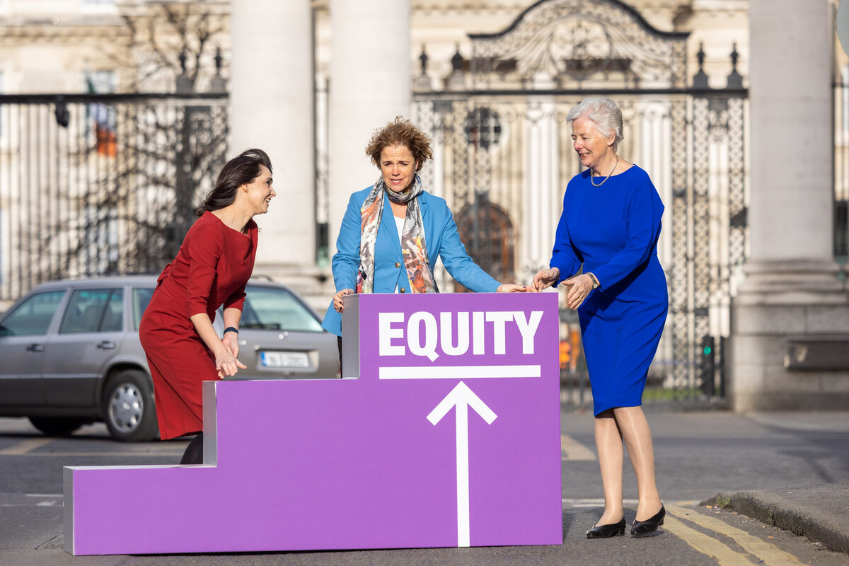 Chair of the Gender Equality Citizens Assembly, Catherine Day(right), joins Community Foundation Ireland calls to Embrace Equity on International Women’s Day with Denise Charlton, Chief Executive (centre) and Academic, Musician, Broadcaster Aoibhinn Ní Shúilleabháin (left) who is chair of the Citizen’s Assembly on Biodiversity.  Pic: Naoise Culhane, 2023
