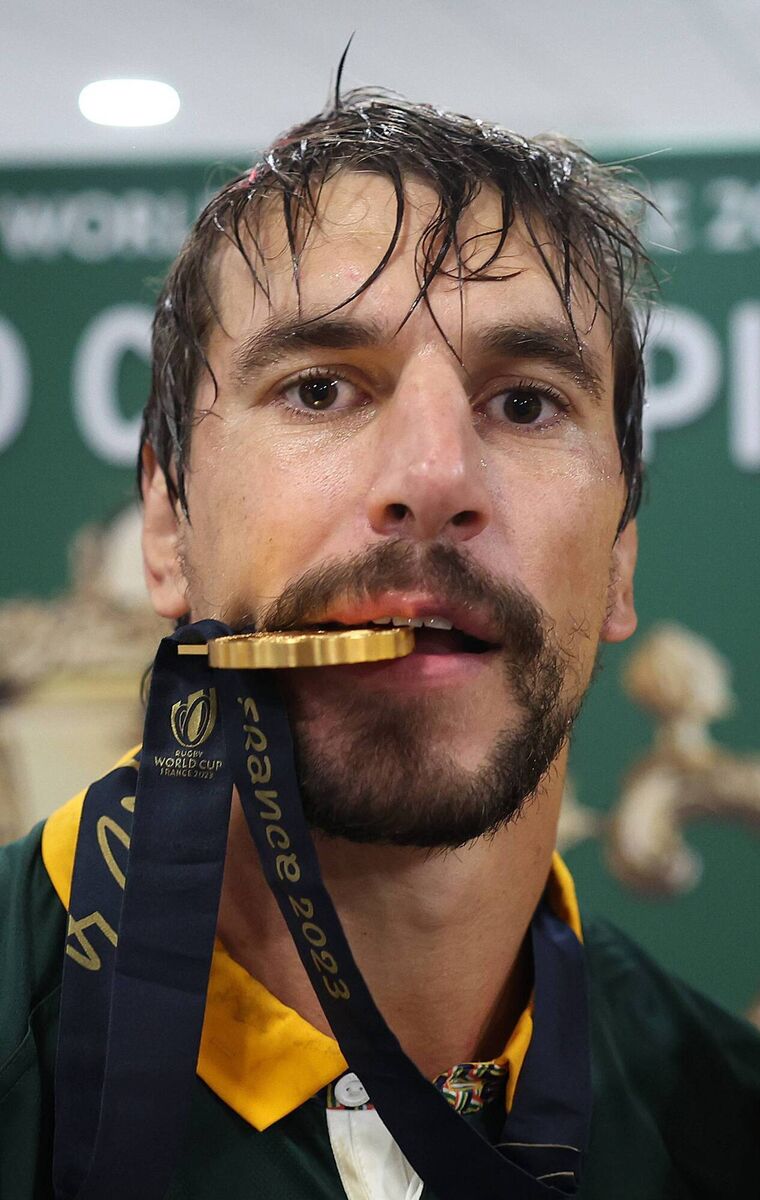Eben Etzebeth of South Africa celebrates in the dressing room. Pic: Julian Finney - World Rugby/World Rugby via Getty Images Eben Etzebeth of South Africa celebrates in the dressing room. Pic: Julian Finney - World Rugby/World Rugby via Getty Images