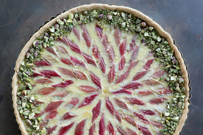 Rhubarb and Custard Tart with Pistachios