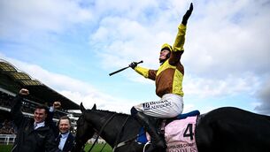 <p>Paul Townend celebrates aboard Galopin Des Champs after winning the Boodles Cheltenham Gold Cup Chase. Picture: Harry Murphy/Sportsfile</p>