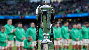 <p>THE PRIZE: The Guinness Six Nations trophy on display before the Ireland v Italy fixture.</p>
