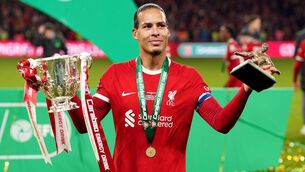<p>REGRETS: iverpool's Virgil van Dijk with the trophy after winning the Carabao Cup final. Pic: Nick Potts/PA Wire.</p>