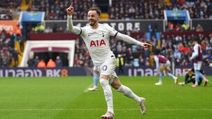 <p>Tottenham Hotspur's James Maddison celebrates scoring against Aston Villa.</p>