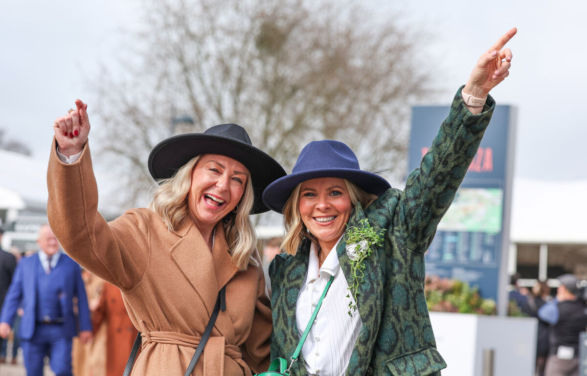 Emer Dimmock and Laura Chamberlin from Newcastle West, Limerick, enjoying the 2024 Cheltenham Festival. Picture: Tom Maher/Inpho Emer Dimmock and Laura Chamberlin from Newcastle West, Limerick, enjoying the 2024 Cheltenham Festival. Picture: Tom Maher/Inpho