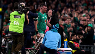 <p>LAST DANCE?: Ireland's Peter O'Mahony is substituted during the Guinness Six Nations match against Scotland. Photo credit: Brian Lawless/PA Wire.</p>