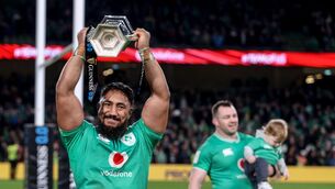 <p>TOP MAN: Ireland’s Bundee Aki celebrates.</p>