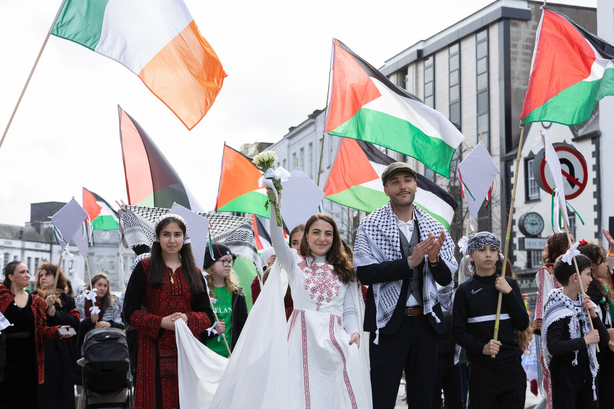 Members of Cumann Palaistíneach na Mumhan at the 2024 Cork St. Patrick’s Day Parade. Picture: Darragh Kane Members of Cumann Palaistíneach na Mumhan at the 2024 Cork St. Patrick’s Day Parade. Picture: Darragh Kane