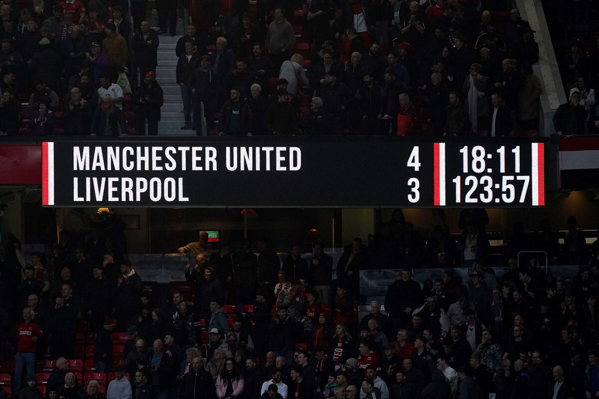 General view of the scoreboard during the FA Cup quarter-final match at Old Trafford.. Picture: Martin Rickett/PA Wire.