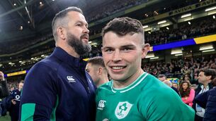 <p>Ireland head coach Andy Farrell and Calvin Nash after the Six Nations victory over Scotland. Picture: ©INPHO/Dan Sheridan</p>
