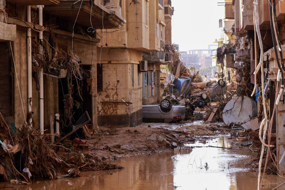 Some of the damage caused by flash floods in Libya in September 2023 which killed more than 2,300 people in the Mediterranean coastal city of Derna alone. Photo: AFP via Getty Images