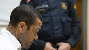 Brazilian footballer Dani Alves sits during his trial in Barcelona, Spain on February 5 2024 (D.Zorrakino/AP)
