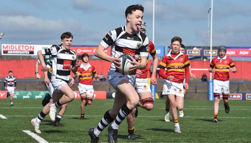 PBC outhalf David Nolan going over the goal line for his side's first try against CBC during their Munster Schools Junior Cup final at Virgin Media Park, Cork. Picture Dan Linehan PBC outhalf David Nolan going over the goal line for his side's first try against CBC during their Munster Schools Junior Cup final at Virgin Media Park, Cork. Picture Dan Linehan