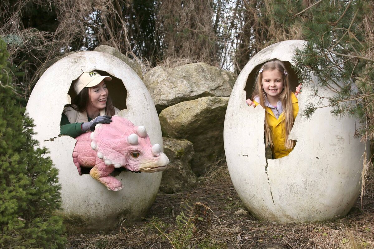 Rose Woods (6) from Dublin with Dino Ranger Eva Kelly at Emerald Park as the theme park and zoo reveal, ‘Dino Roar’, an interactive dinosaur meet and greet event.