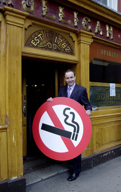 Mícheál Martin, outside Mulligan's Pub in Dublin, on the eve of the smoking ban Mícheál Martin, outside Mulligan's Pub in Dublin, on the eve of the smoking ban