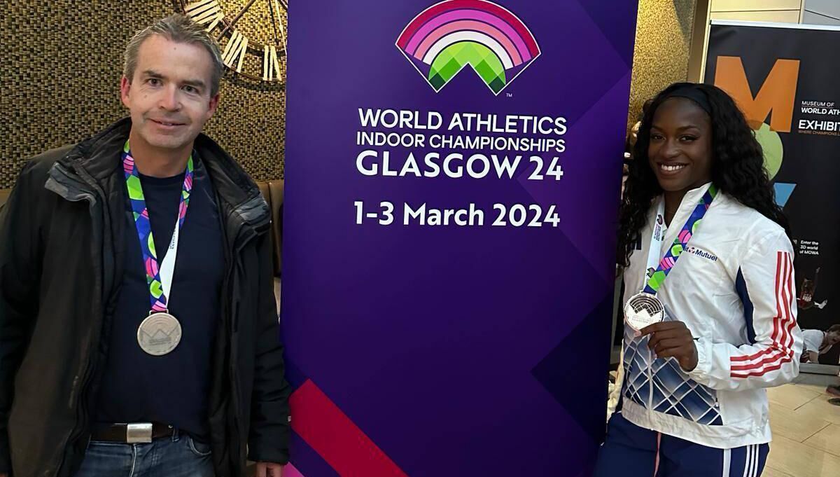 John Coghlan and Cyrena Samba-Mayela at the World Indoors in Glasgow.