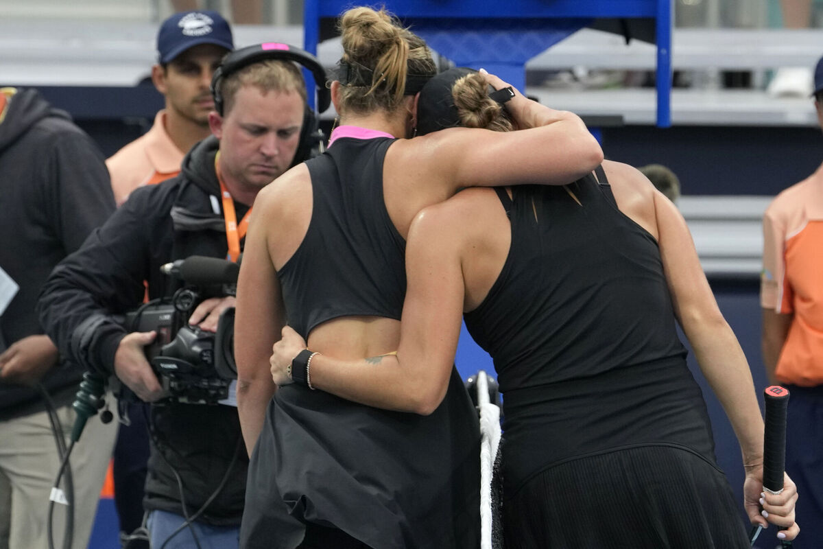 Winner Aryna Sabalenka embraces Paula Badosa after their match at the Miami Open. Picture: AP Photo/Lynne Sladky Winner Aryna Sabalenka embraces Paula Badosa after their match at the Miami Open. Picture: AP Photo/Lynne Sladky