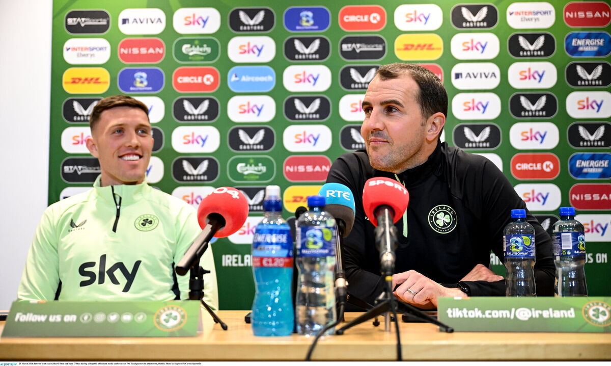 Interim head coach John O'Shea and Dara O'Shea during a Republic of Ireland media conference at FAI Headquarters in Abbotstown, Dublin. Photo by Stephen McCarthy/Sportsfile