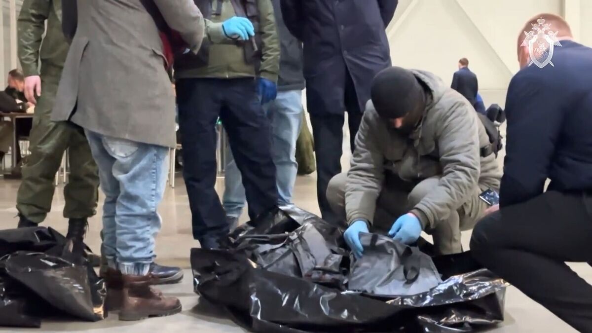Investigators from the Investigative Committee of Russia together with the operational units of the Ministry of Internal Affairs and the FSB, work on actions at the scene after a terrorists attack on the building of the Crocus City Hall. Picture: Investigative Committee of Russia via AP Investigators from the Investigative Committee of Russia together with the operational units of the Ministry of Internal Affairs and the FSB, work on actions at the scene after a terrorists attack on the building of the Crocus City Hall. Picture: Investigative Committee of Russia via AP