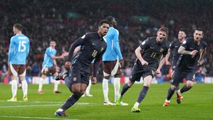 <p>England's Jude Bellingham celebrates scoring their side's second goal of the game during the international friendly match at Wembley Stadium, London. Picture date: Tuesday March 26, 2024.</p>