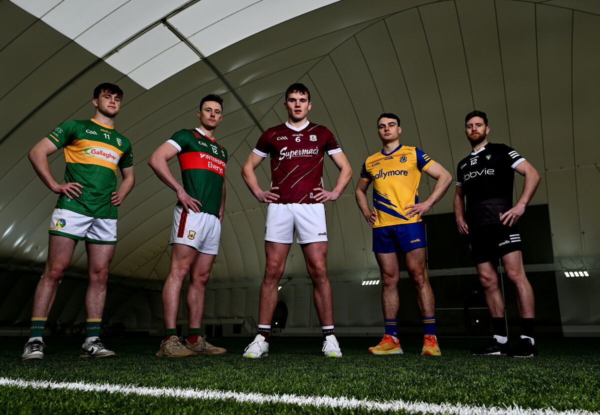 Jack Casey of Leitrim, Diarmuid O'Connor of Mayo, John Daly of Galway, Conor Hussey of Roscommon and Keelan Cawley of Sligo during the launch of the 2024 Connacht GAA Football Championship at University of Galway Connacht GAA AirDome in Bekan, Mayo. Picture: Piaras Ó Mídheach/Sportsfile