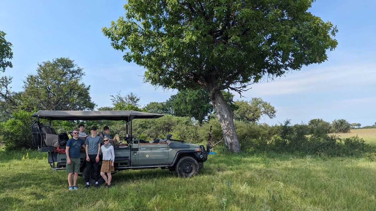 Jillian and family on a morning game drive at Qorokwe Botswana Jillian and family on a morning game drive at Qorokwe Botswana