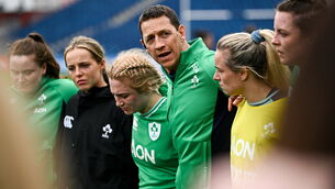 <p>NOT DEFINING: Ireland head coach Scott Bemand speaks to his players after his side's defeat in to Italy at the RDS Arena. Pic: Harry Murphy/Sportsfile</p>