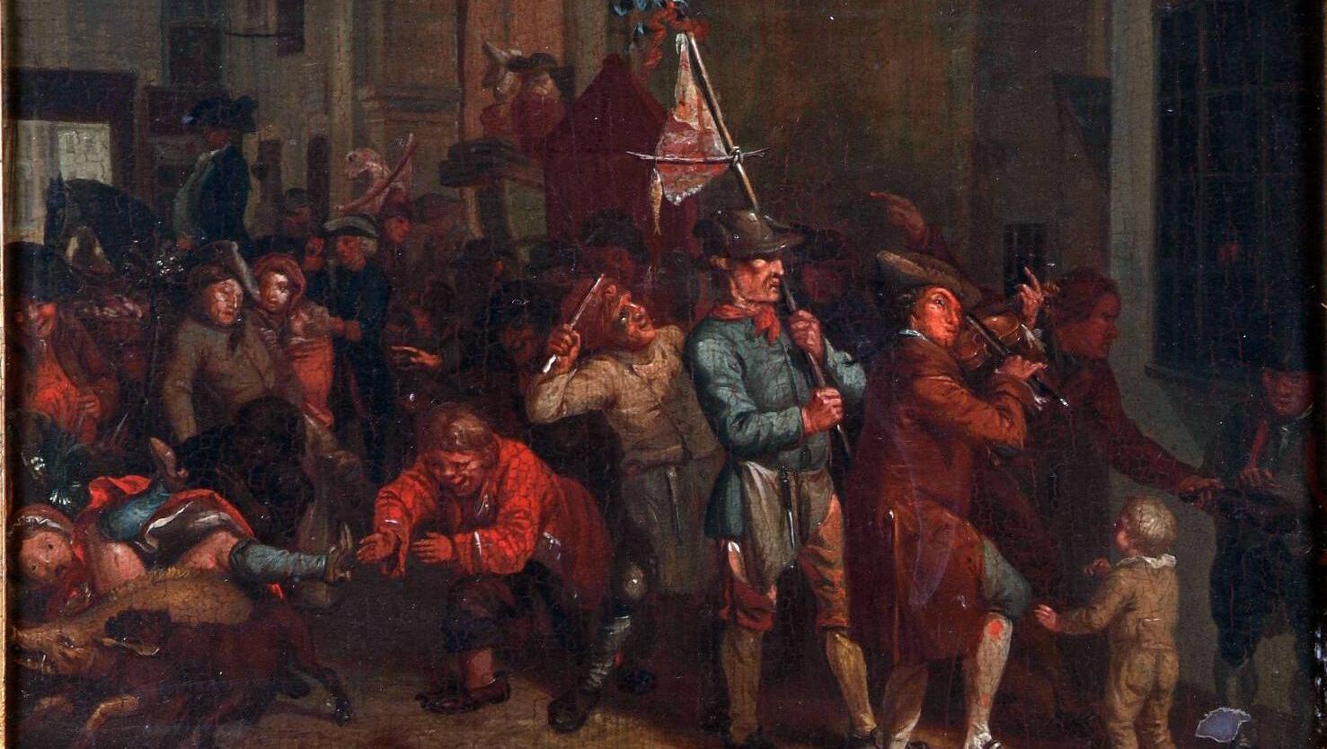Butchers in Cork city, looking forward to a revival in business, held a procession heralding the final day of Lent known as ‘whipping the herring, as seen in Nathaniel Grogan's painting from the 1800s. Picture: Crawford Art Gallery