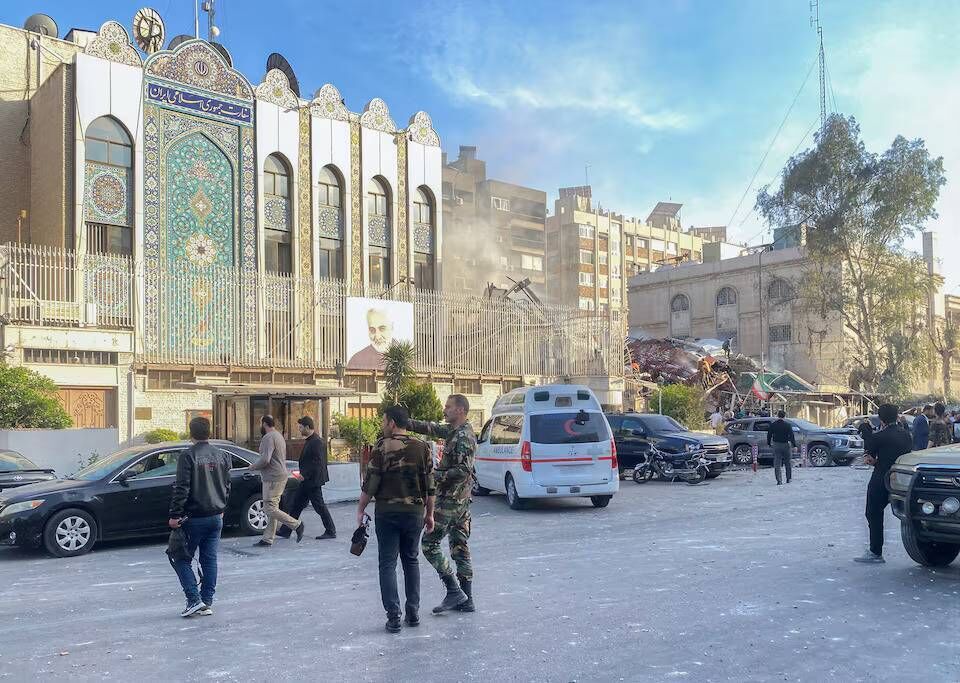Smoke rises after what the Iranian media said was an Israeli strike to a buidling close to the Iranian embassy in Damascus. Picture:  REUTERS/Firas Makdesi 