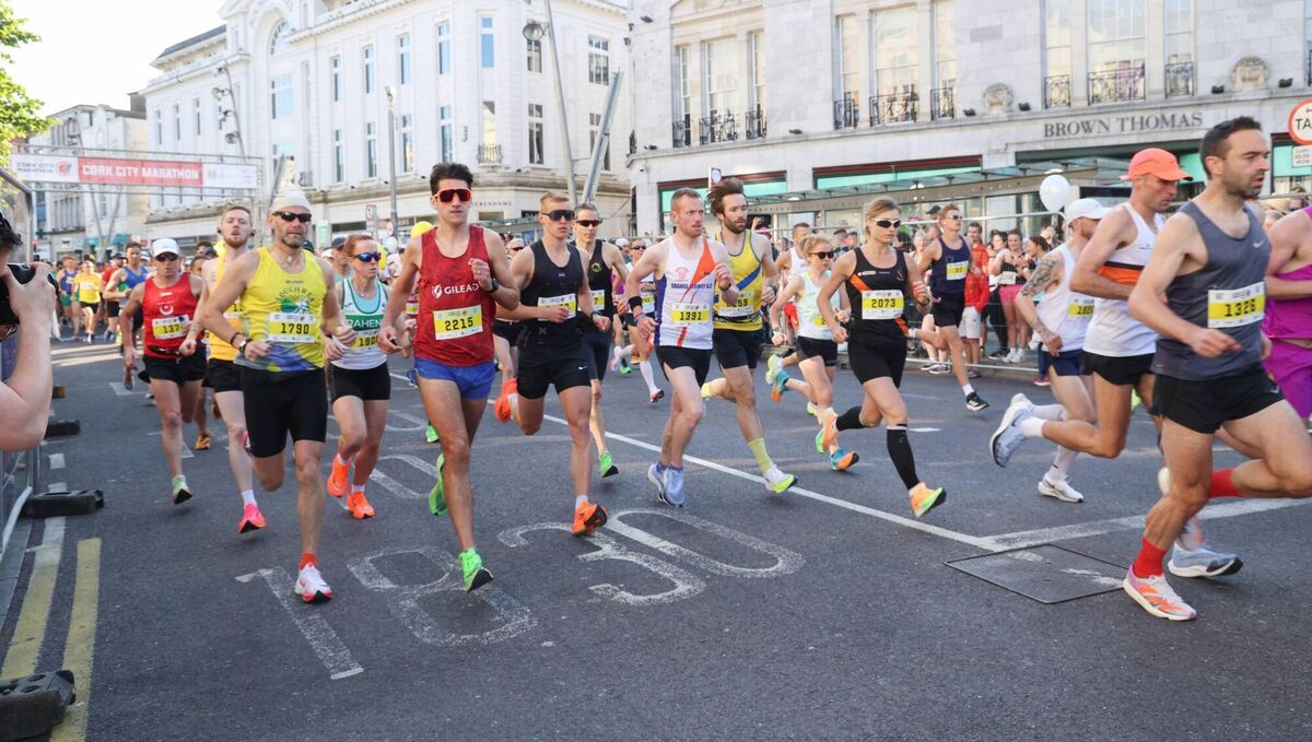 Competitors take their first steps at the 2023 Cork City Marathon. Competitors take their first steps at the 2023 Cork City Marathon.