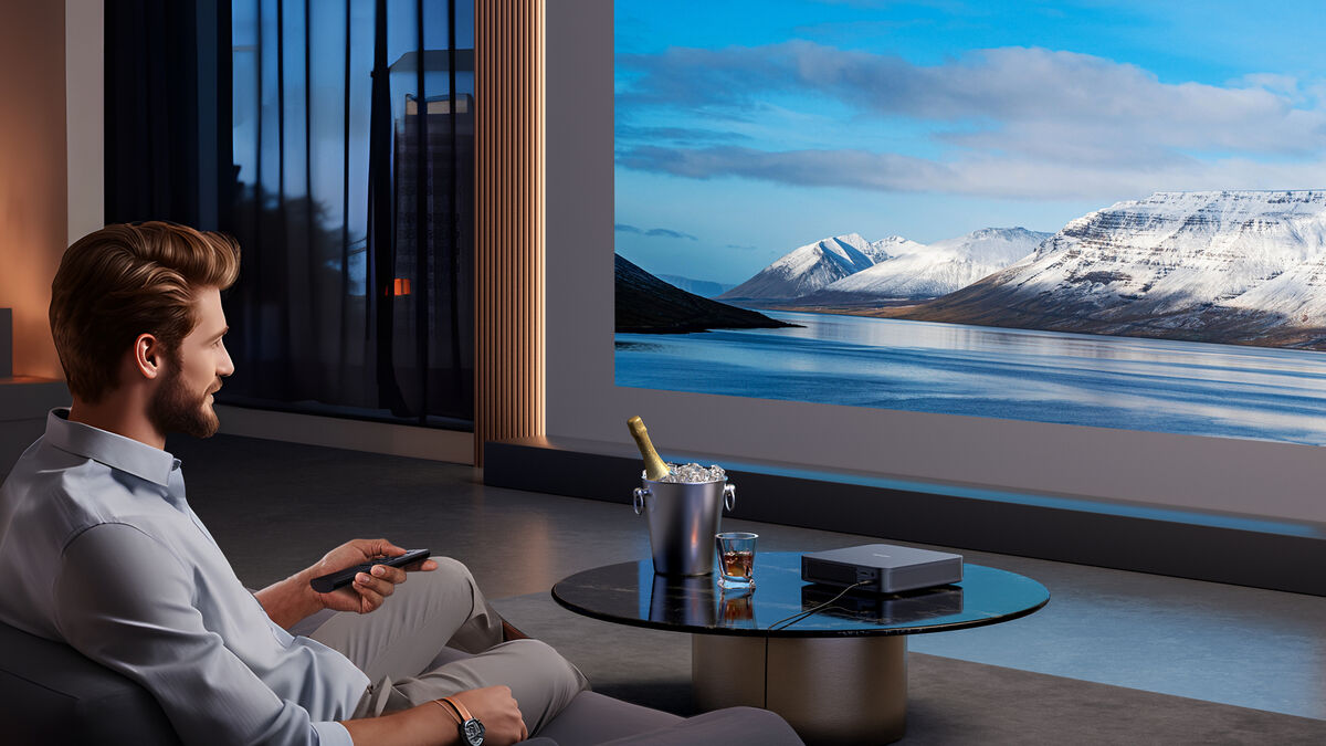 The Dangbei Atom laser projector is bright with 1200 ISO lumens. Picture: Dangbei.