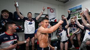 <p>A NEW YORK CELEBRATION: New York players including Daniel O'Sullivan, centre, celebrate after the Connacht GAA Football Senior Championship quarter-final match between New York and Leitrim at Gaelic Park. Pic: David Fitzgerald, Sportsfile</p>