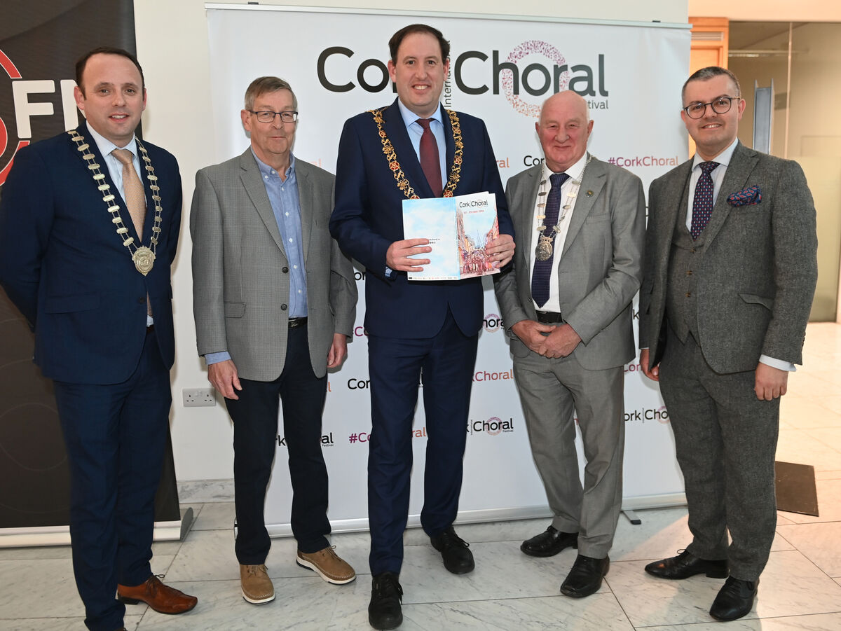 Aaron Mansworth, president CBA; Ger Breen, festival chairman; The Lord Mayor Cllr Kieran McCarthy; Cllr John Healy, deputy county mayor and Peter Stobart, artistic director at the City Hall. Picture: Eddie O'Hare Aaron Mansworth, president CBA; Ger Breen, festival chairman; The Lord Mayor Cllr Kieran McCarthy; Cllr John Healy, deputy county mayor and Peter Stobart, artistic director at the City Hall. Picture: Eddie O'Hare
