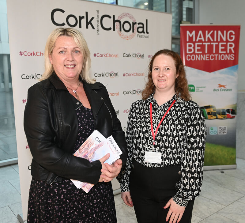 Fiona Connolly, Bus Eireann, and June Keohane, arts office Cork City Council, at City Hall for the launch of the 69th Cork International Choral Festival. Picture: Eddie O'Hare