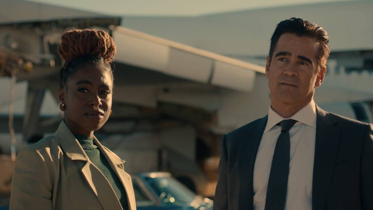 Kirby Howell-Baptiste and Colin Farrell in Netflix's Sugar