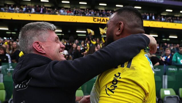 <p>TOP FELLA: Ronan O'Gara celebrates with Uini Atonio after their victory in last year's Champions Cup Final over Leinster at the Aviva Stadium. Pic: David Rogers/Getty Images</p>