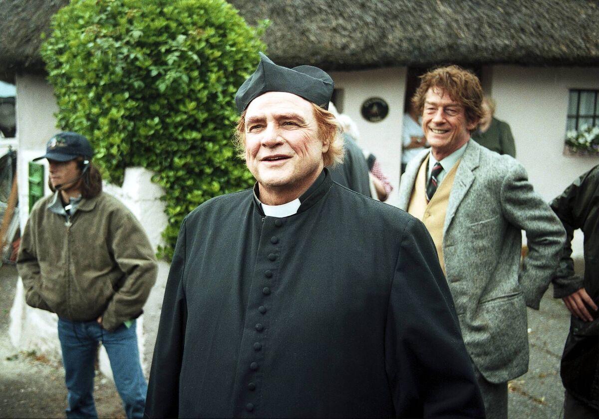 Marlon Brando and John Hurt during filming of 'Divine Rapture' at Ballycotton. Picture: Dan Linehan