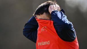 <p>HEAR NO EVIL: Conor Murray during Munster rugby squad training at University of Limerick in Limerick. Photo by Piaras Ó Mídheach/Sportsfile</p>