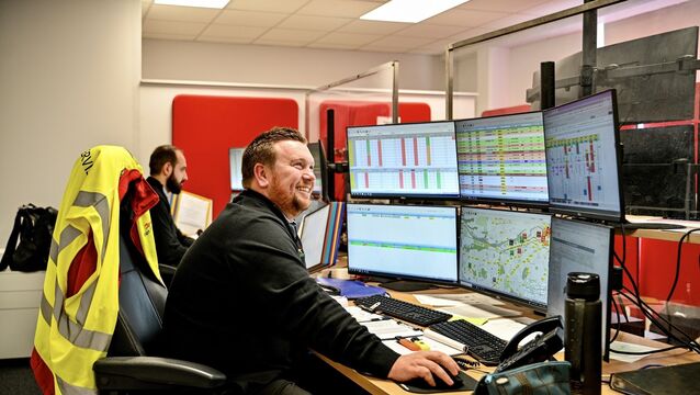 <p> Controllers Dave O’Sullivan and Gennero Capasso working in the complex and demanding control room in Capwell bus depot, Cork city. Picture Chani Anderson</p>