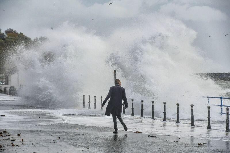 Handout photo taken with permission from the social media site X, formerly Twitter, of Bill Guiller, of waves crashing in Whitehead. Picture: Bill Guiller/PA Wire Handout photo taken with permission from the social media site X, formerly Twitter, of Bill Guiller, of waves crashing in Whitehead. Picture: Bill Guiller/PA Wire