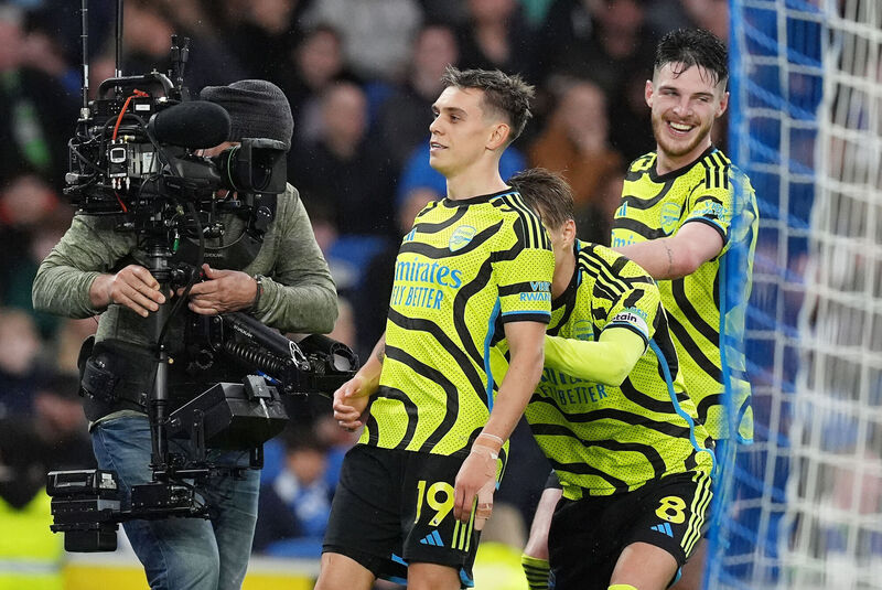 Arsenal’s Leandro Trossard celebrates scoring their side's third goal Picture: Gareth Fuller/PA Wire. Arsenal’s Leandro Trossard celebrates scoring their side's third goal Picture: Gareth Fuller/PA Wire.
