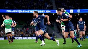 <p>TRICK AND TREAT: Leinster’s Jamison Gibson-Park scores one of his three tries. Pic: INPHO/Ryan Byrne</p>