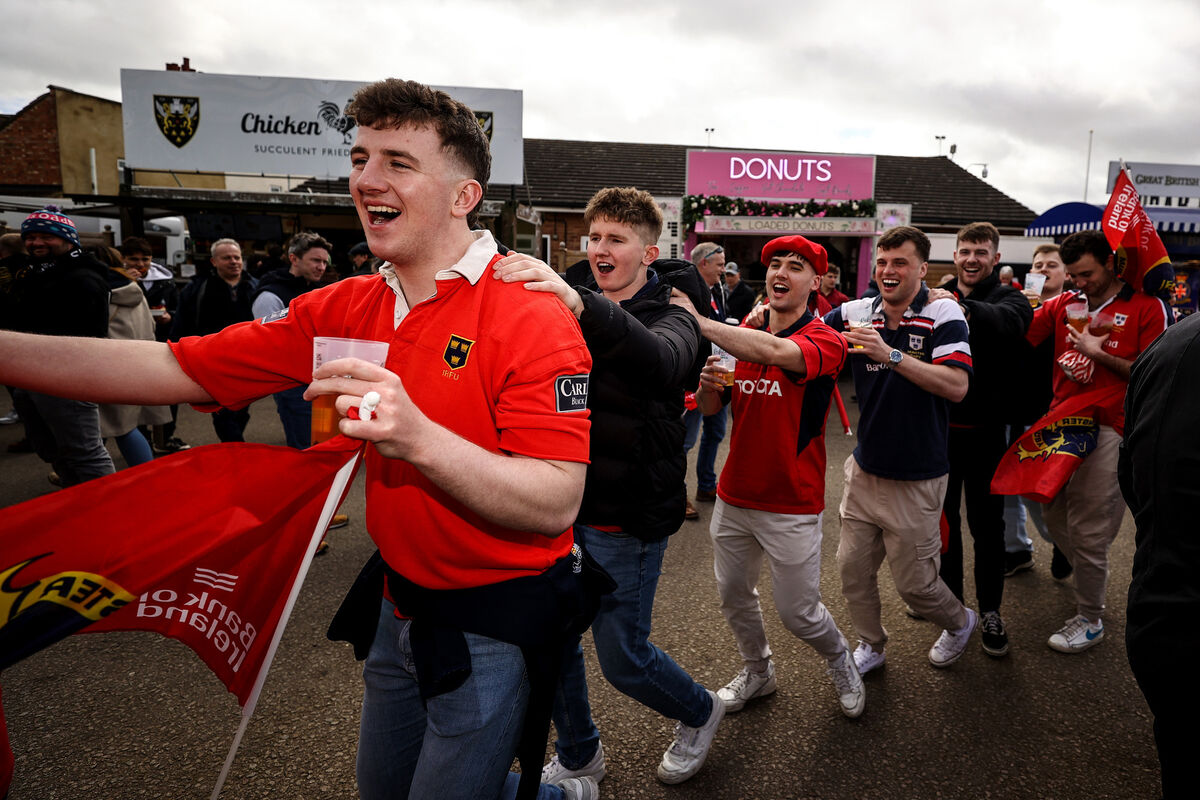 Munster fans form a conga line ahead of the game. Pic: INPHO/Ben Brady