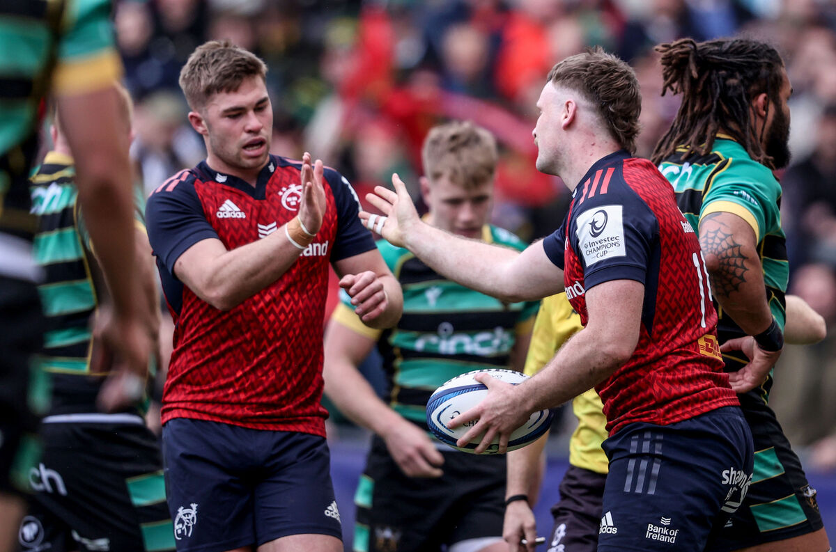 Munster's Jack Crowley and Sean O'Brien. Pic: INPHO/Dan Sheridan