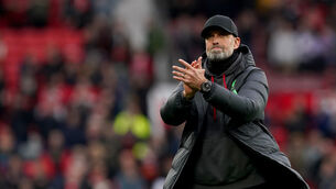 <p>Liverpool manager Jurgen Klopp applauds the fans after the Premier League match at Old Trafford, Manchester. Picture date: Sunday April 7, 2024.</p>