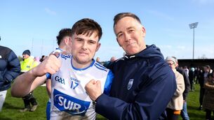 <p>BUZZING: Waterford manager Paul Shankey, right, celebrates with Alan Dunwoody. Photo by Michael P Ryan/Sportsfile.</p>