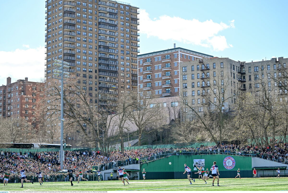The action during the Connacht SFC quarter-final match between New York and Mayo at Gaelic Park in New York, USA. Picture: Sam Barnes/Sportsfile The action during the Connacht SFC quarter-final match between New York and Mayo at Gaelic Park in New York, USA. Picture: Sam Barnes/Sportsfile