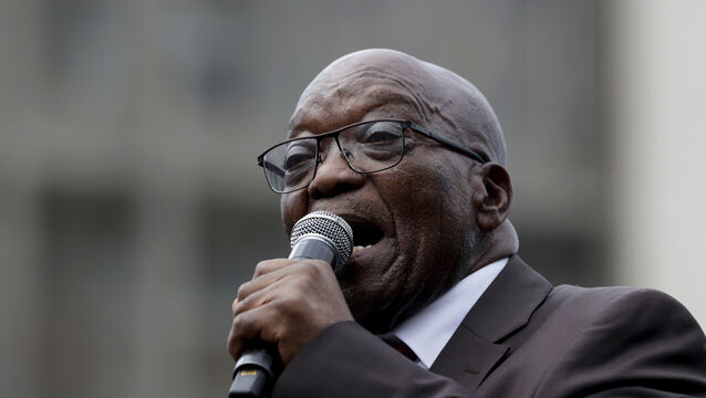 Former South African president Jacob Zuma addresses supporters of the newly formed uMkhonto weSizwe Party (MK Party) in Durban, South Africa in March (AP)