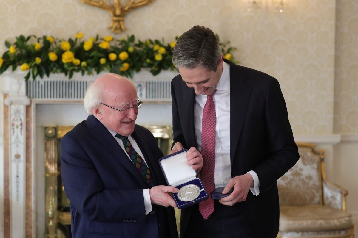 Simon Harris at Aras an Uachtarain as he received his seal of office and seal of Goverment from President Michael D Higgins. Picture: Colin Keegan, Collins Dublin