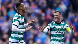 <p>Celtic’s Adam Idah celebrates scoring against Rangers. Photo credit: Andrew Milligan/PA Wire.</p>